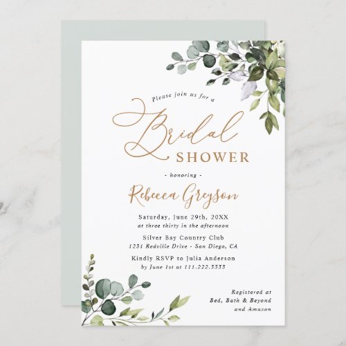Rustic Eucalyptus Greenery Gold Bridal Shower Invi Invitation