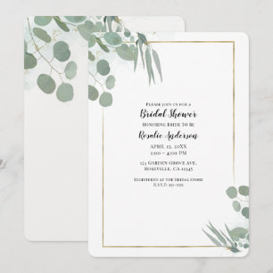 Rustic Eucalyptus Greenery & Gold Bridal Shower Invitation