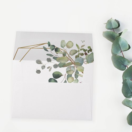 Rustic Eucalyptus Greenery  Gold Frame Envelope