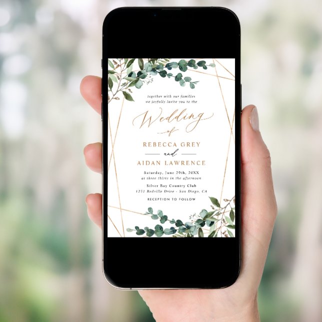 Rustic Eucalyptus Greenery Gold Wedding Invitation (Front Digital)