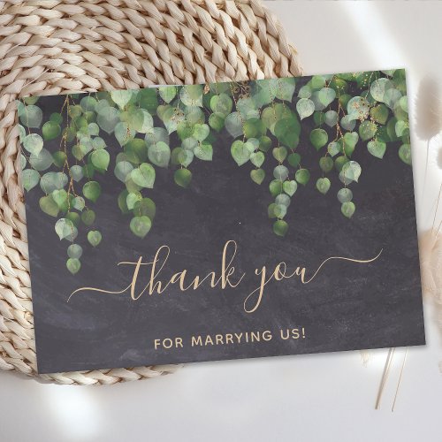 Rustic Eucalyptus Greenery Gold Wedding Officiant Thank You Card