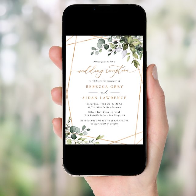Rustic Eucalyptus Greenery Gold Wedding Reception Invitation (Front Digital)