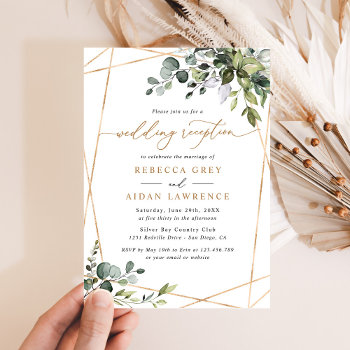 Rustic Eucalyptus Greenery Gold Wedding Reception Invitation by PeachBloome at Zazzle