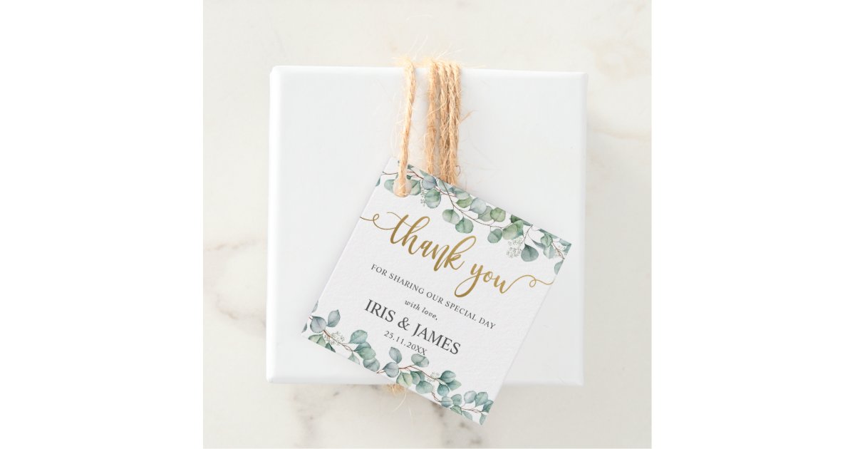 Rustic Eucalyptus Greenery Leafy Wedding Thank You Favor Tags | Zazzle