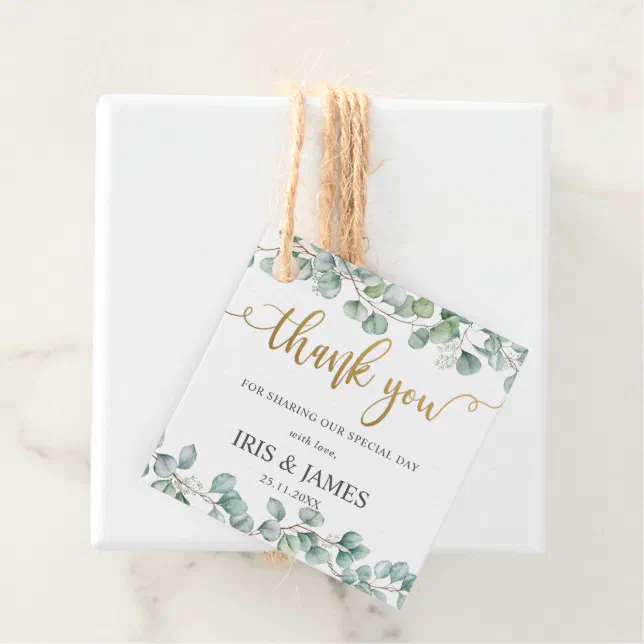 Rustic Eucalyptus Greenery Leafy Wedding Thank You Favor Tags | Zazzle