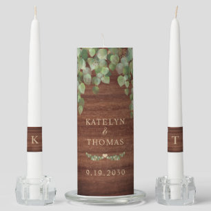 Rustic Eucalyptus Greenery Monogram Wedding Unity Candle Set