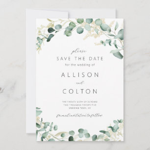 Rustic eucalyptus greenery sage green boho save the date