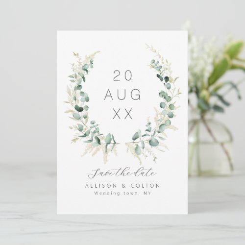 Rustic eucalyptus greenery sage green boho save the date