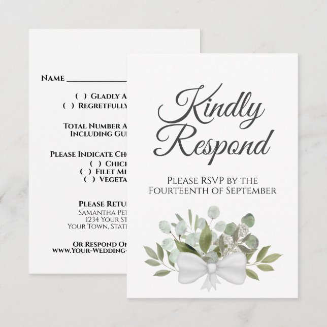 Rustic Eucalyptus & Greenery Sage Green Wedding RSVP Card (Front/Back)