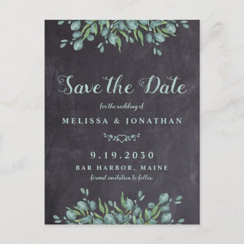 Rustic Eucalyptus Greenery Slate Save The Date Postcard