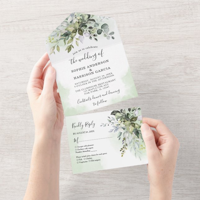 Rustic Eucalyptus Greenery Succulent Wedding All I All In One Invitation (Tearaway)