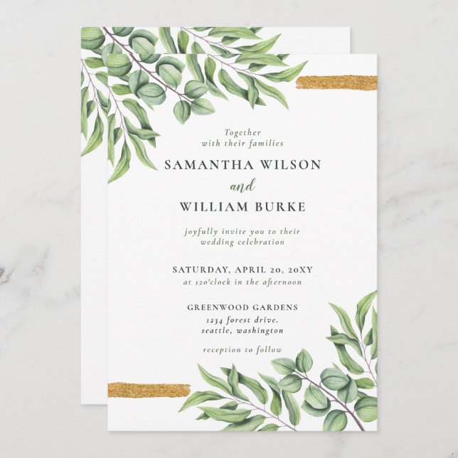 Rustic Eucalyptus Greenery Succulent Wedding Invitation (Front/Back)