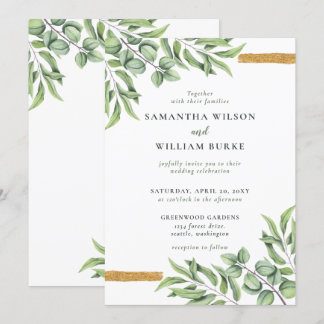 Rustic Eucalyptus Greenery Succulent Wedding Invitation