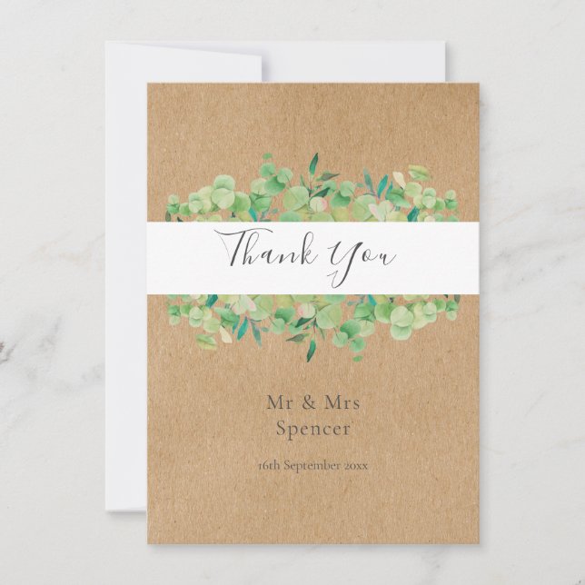Rustic Eucalyptus Greenery Thank You Wedding Card (Front)