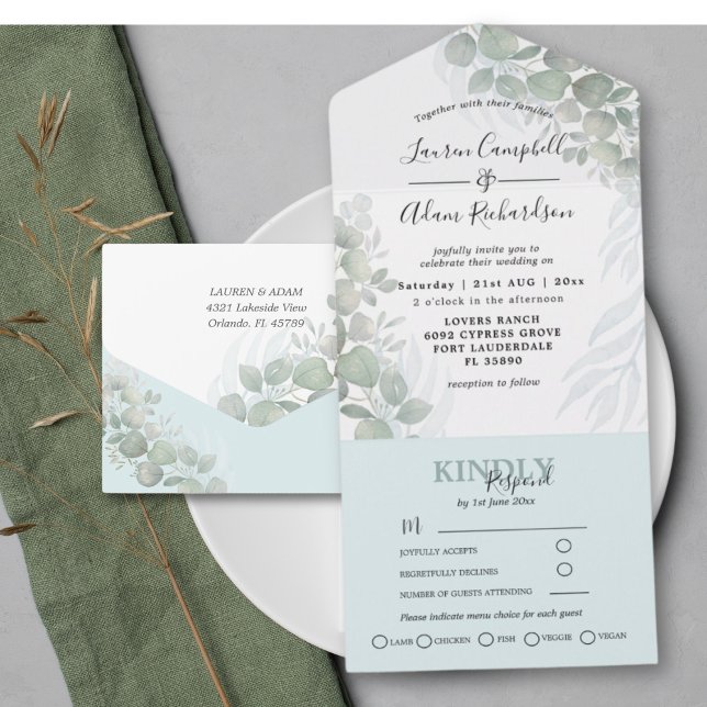 Rustic Eucalyptus Greenery Watercolor Wedding  All In One Invitation (Creator Uploaded)