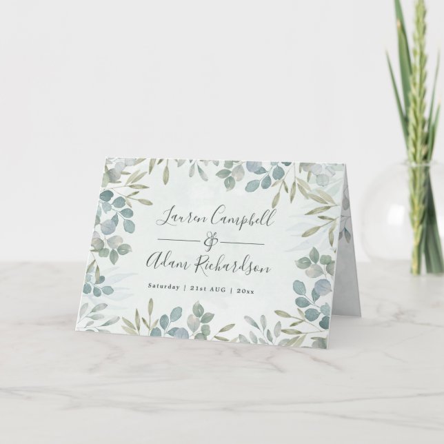 Rustic Eucalyptus & Greenery Watercolor Wedding  Invitation (Front)