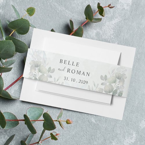 Rustic Eucalyptus Greenery Watercolor Wedding  Invitation Belly Band