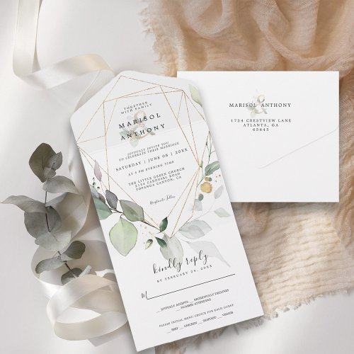 Rustic Eucalyptus Greenery Wedding All In One Invitation