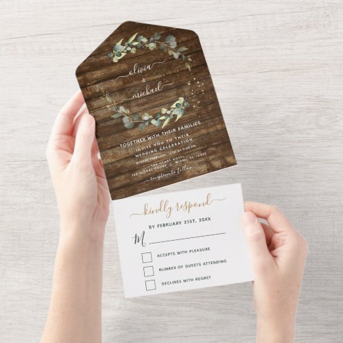 Rustic Eucalyptus Greenery Wedding Elegant  All In One Invitation