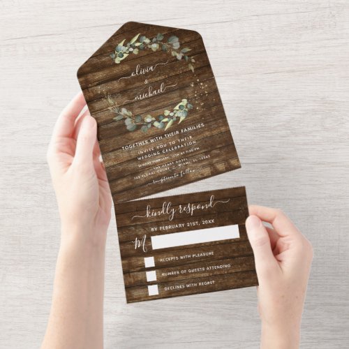 Rustic Eucalyptus Greenery Wedding Elegant All In One Invitation