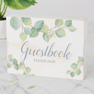 Rustic Eucalyptus Greenery Wedding Guestbook Wooden Box Sign