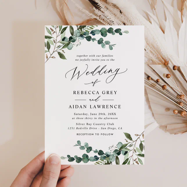 Rustic Eucalyptus Greenery Wedding Invitation | Zazzle