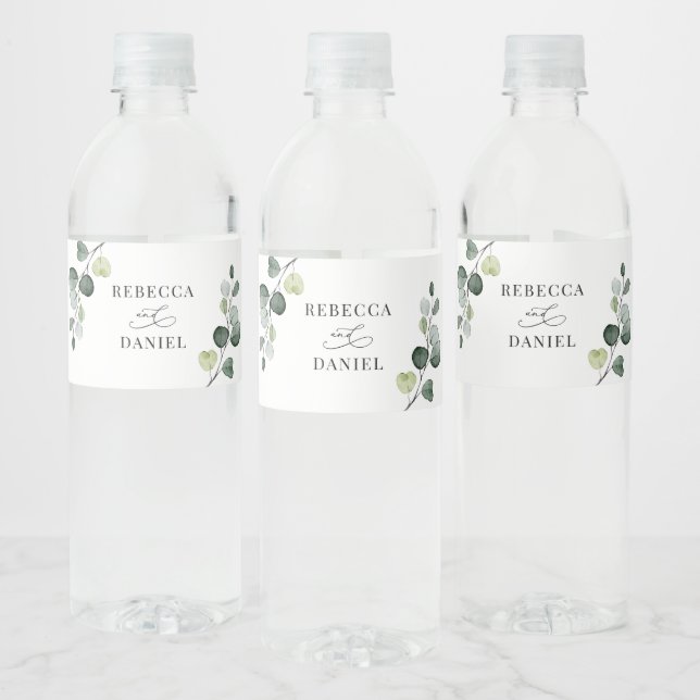 Rustic Eucalyptus Greenery Wedding Personalized Water Bottle Label (Bottles)