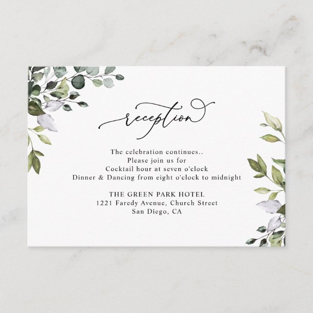 Rustic Eucalyptus Greenery Wedding Reception Enclosure Card (Front)