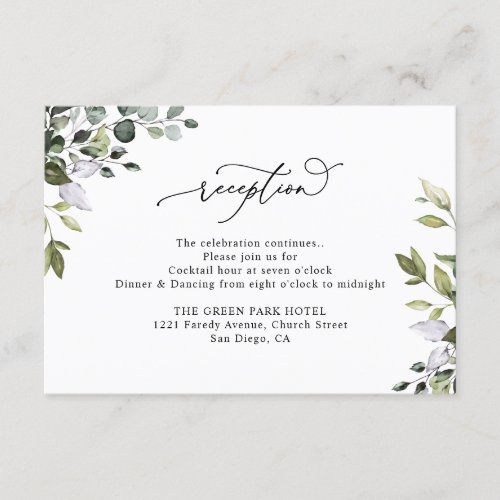 Rustic Eucalyptus Greenery Wedding Reception Enclosure Card