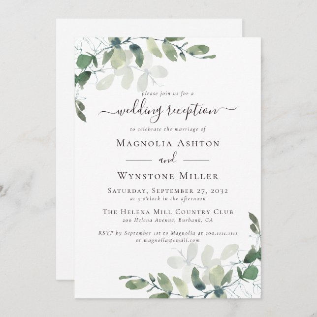 Rustic Eucalyptus Greenery Wedding Reception Invitation (Front/Back)