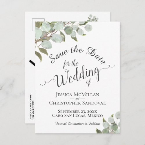 Rustic Eucalyptus  Greenery Wedding Save the Date Announcement Postcard