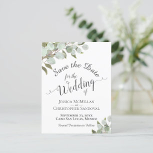 Rustic Eucalyptus & Greenery Wedding Save the Date Announcement Postcard