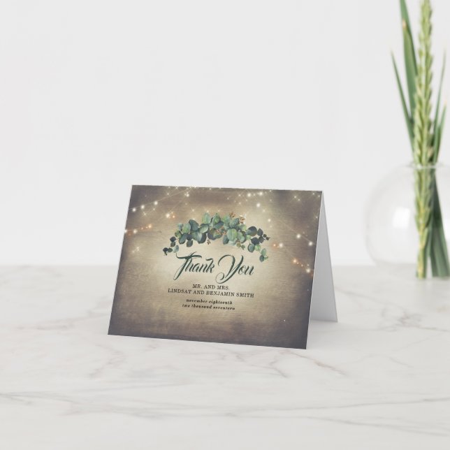 Rustic Eucalyptus Greenery Wedding Thank You Card (Front)