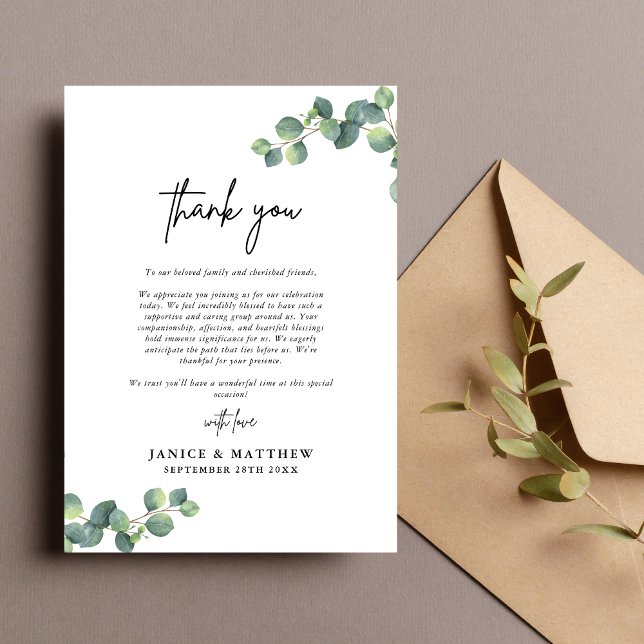 Rustic Eucalyptus Greenery Wedding Thank You Card (Creator Uploaded)