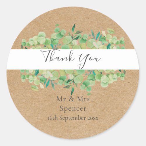 Rustic Eucalyptus Greenery Wedding Thank You Favor Classic Round Sticker