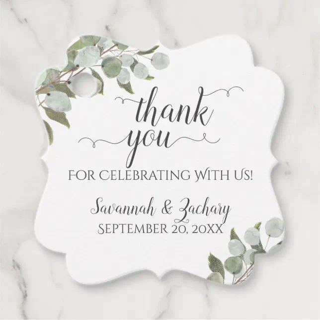 Rustic Eucalyptus & Greenery Wedding Thank You Favor Tags | Zazzle