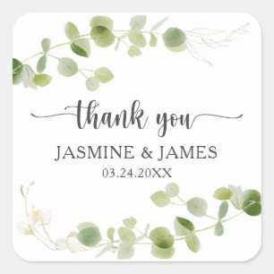 Rustic Eucalyptus Greenery Wedding Thank You Square Sticker