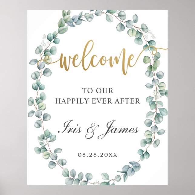 Rustic Eucalyptus Greenery Wedding Welcome Sign (Front)