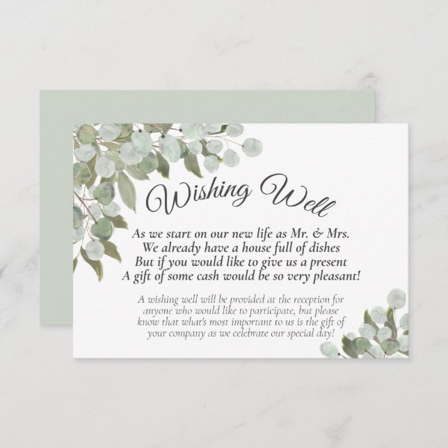 Rustic Eucalyptus & Greenery Wedding Wishing Well Enclosure Card (Front/Back)