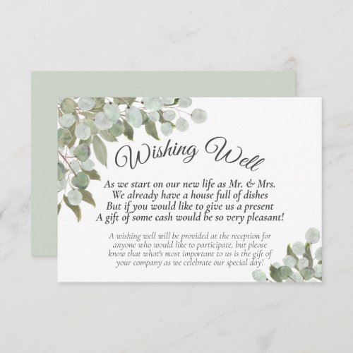Rustic Eucalyptus  Greenery Wedding Wishing Well Enclosure Card
