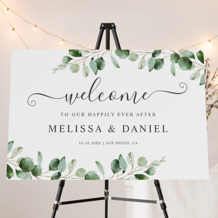 Rustic Eucalyptus Greenery Welcome Wedding Foam Board | Zazzle