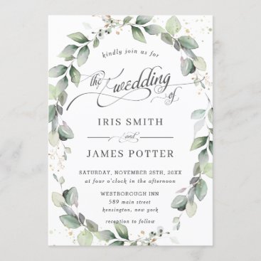 Rustic Eucalyptus Greenery Wreath Leafy Wedding Invitation