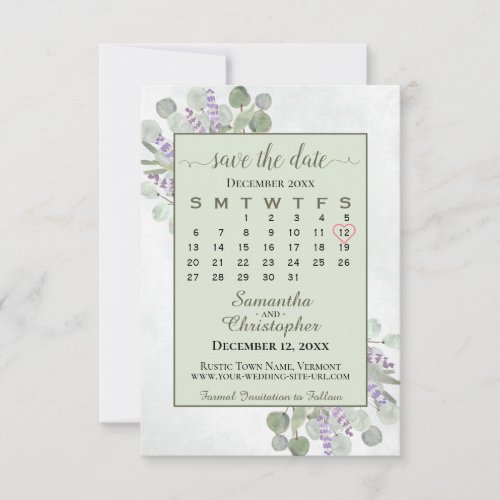 Rustic Eucalyptus Lavender Calendar Green Wedding Save The Date