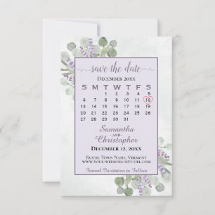 Rustic Eucalyptus Lavender Calendar Purple Wedding Save The Date