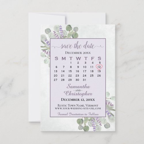 Rustic Eucalyptus Lavender Calendar Purple Wedding Save The Date