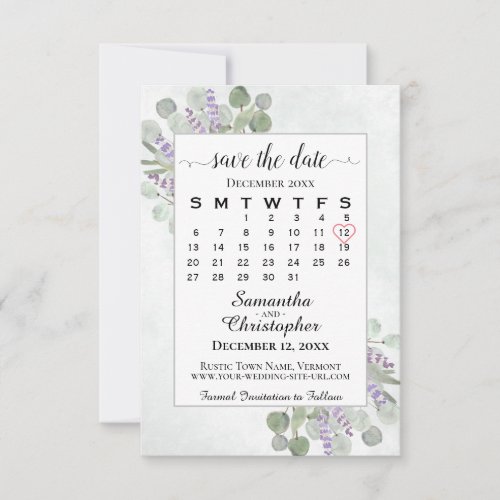 Rustic Eucalyptus Lavender Calendar White Wedding Save The Date