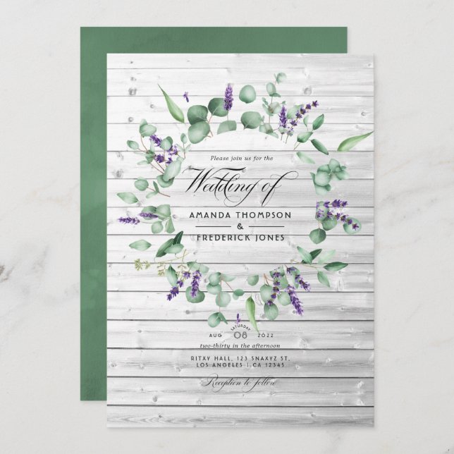 Rustic Eucalyptus Lavender Country Barn Wedding Invitation (Front/Back)