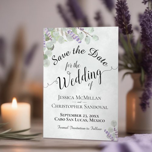 Rustic Eucalyptus  Lavender Elegant Boho Wedding Save The Date