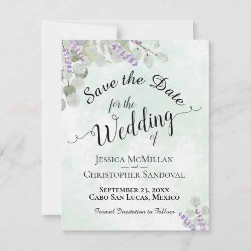 Rustic Eucalyptus  Lavender Elegant Mint Wedding Save The Date