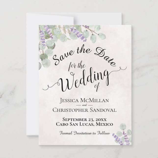 Rustic Eucalyptus & Lavender Elegant Pink Wedding Save The Date (Front)